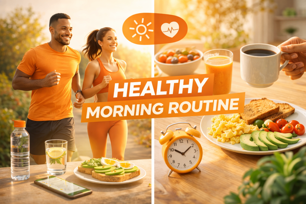 healthy morning routine with yoga and fitness